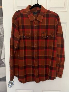 OBEY Flannel Button Down Mens XL Red Brown Up Plaid Shirt